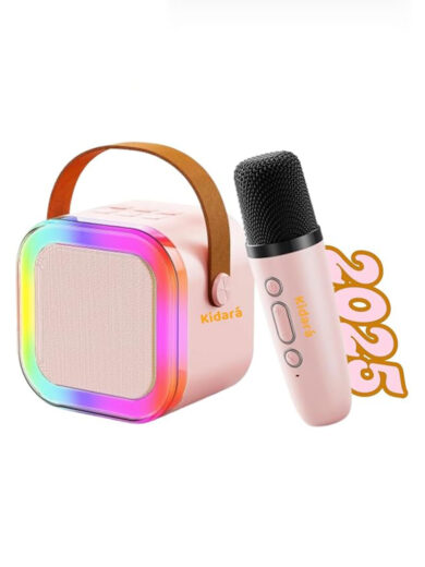 Speaker Bluetooth Mic Kids Singing Dynamic Lights | USB-C Rechargeable Wireless Portable | Home Outdoor Travel Ages 3 4 5 6 7 8 9+ Girl Boy Kids Toddler