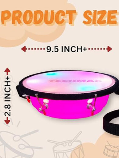 Lighting Dholak Tasha - Sensor Based - Rechargeable (Pink - Single Side - 9INCH)
