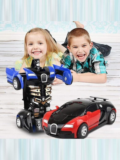 Converting Car to Robot, Robot to Car Automatically,Tra Toy, with Light and Sound for Kids (Red and Blue)
